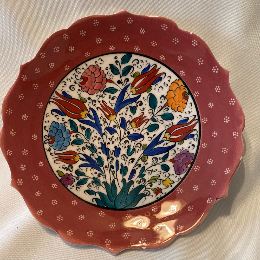 Authentic Signed Vintage Turkish Ceramic Hand Painted 7” Decorative Plate